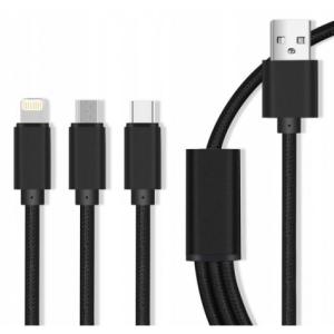 კაბელი Setty GSM043225 3-in-1 USB Type-A to microUSB Lightning USB Type-C 1m Cable Black