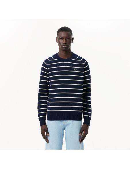 კაცის სვიტერი Lacoste - Striped 3D Knit Cotton Crew Neck Sweater