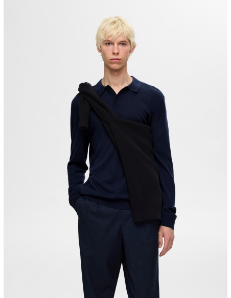 კაცის სვიტერი SELECTED HOMME - SLHTRAY LS KNIT MERINO POLO NOOS