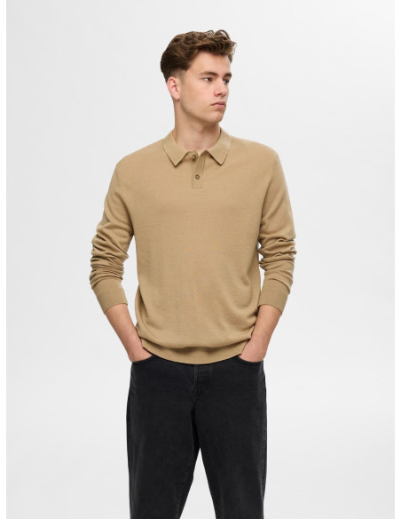 კაცის სვიტერი SELECTED HOMME - SLHTRAY LS KNIT MERINO POLO NOOS