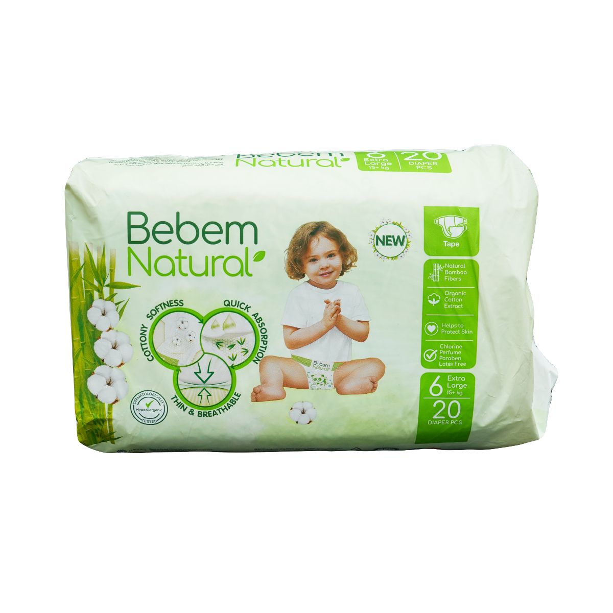 Bebem Natural - ბებემ ნეიჩერალს ბავშვის საფენები 15+ კგ 20 ცალი 6041