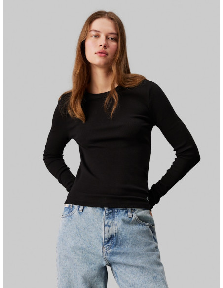 მაისურები CALVIN KLEIN - WOVEN LABEL RIB LONG SLEEVE