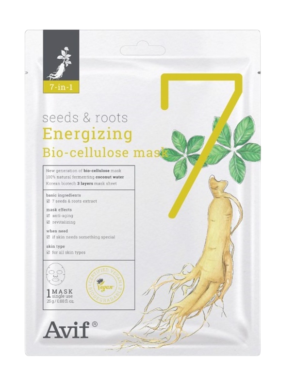 Avif Seeds & Roots სახის ნიღაბი Energizing Bio-Cellulose