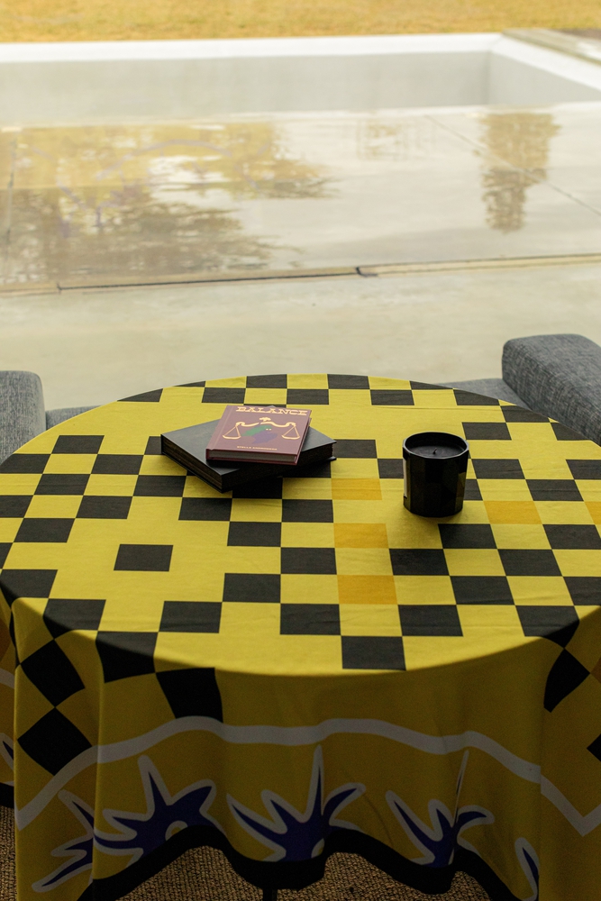 Mood.o x Dodo Designes, სუფრა, Yellow chekered tablecloth with Georgian pattern