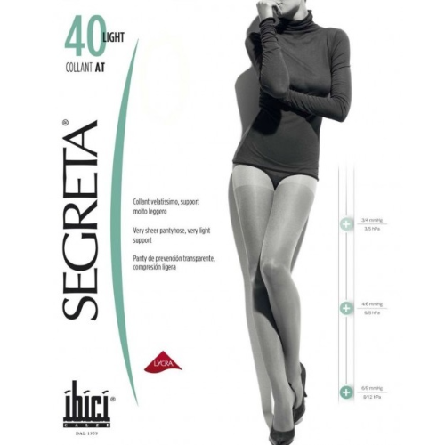 სეგრეტა - კოლგოტი კომპრ თათით PRESTIGE LIGHT 40; თხელი 6/9 mmHg. 8/12 დაბალი კომპრესია შავი ზომა-XL