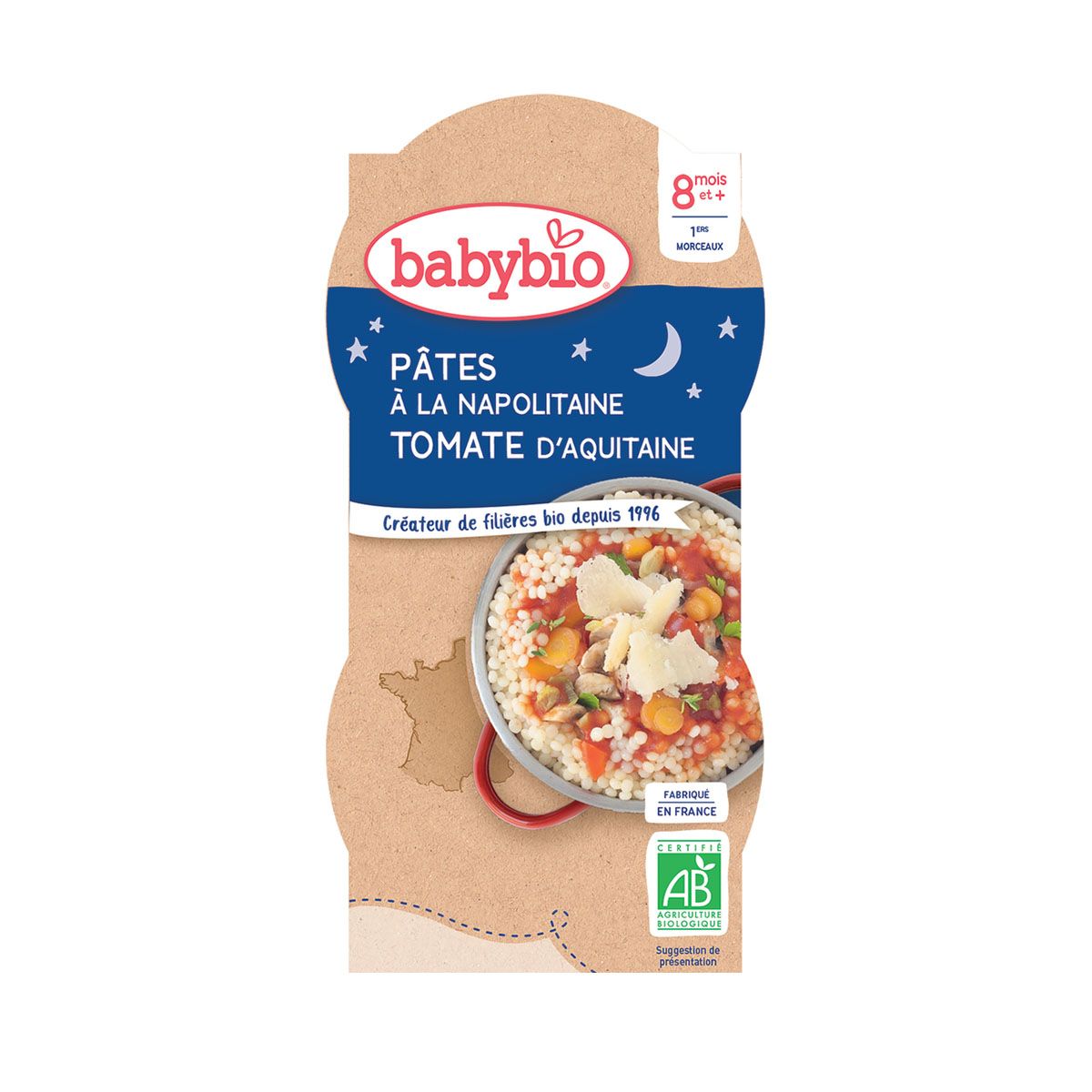 BabyBio - ბეიბი ბიო მენიუ ძილი ნებისა პასტა სოკოთი და პარმეზანით 2 ცალი 0865