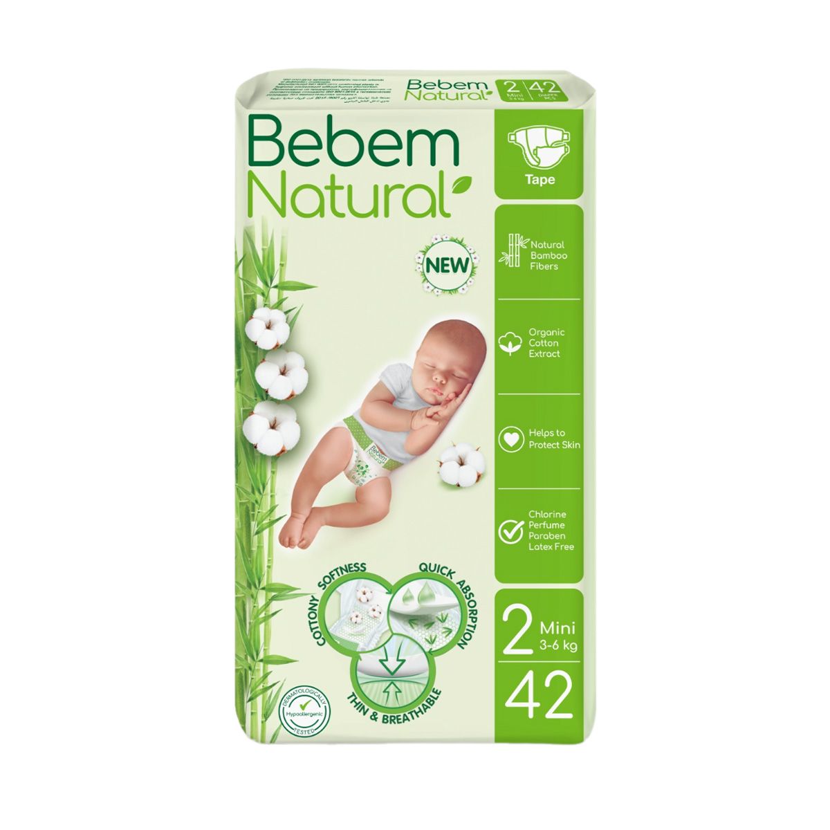 Bebem Natural - ბებემ ნეიჩერალს ბავშვის საფენები 3-6კგ 42 ცალი 6003