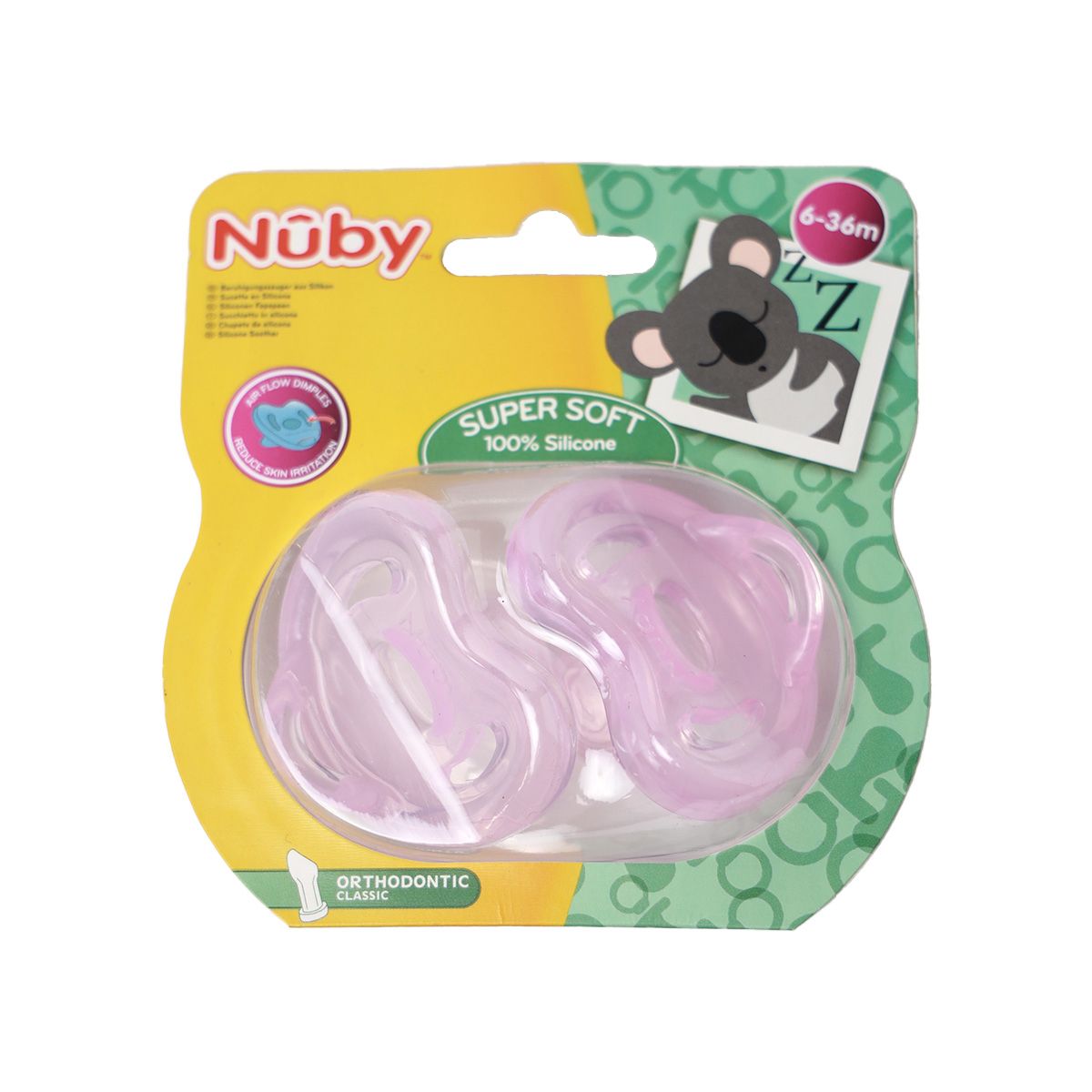 Nuby - ნუბი საწოვარა სილიკონის ორთოდონტული 2 ცალი 6-36 თვე 8153