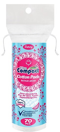 Compact კოსმეტიკური ბამბის დისკები, 70 ცალი