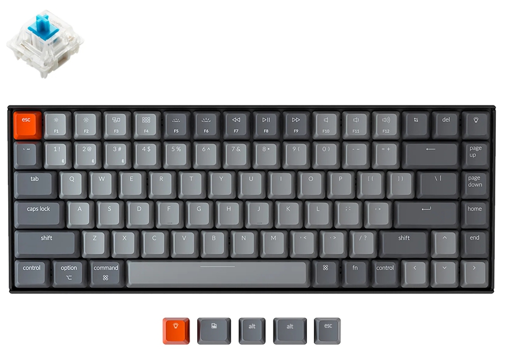 Keychron K2 84 Key Gateron White LED Blue Switch Keyboard Black