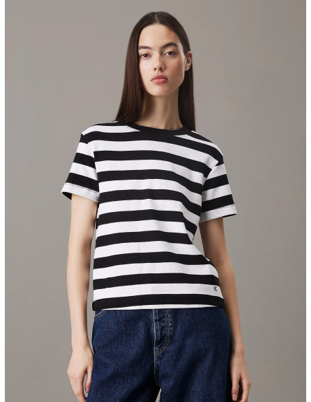 მაისურები CALVIN KLEIN - STRIPED LONG BABY RIB TEE
