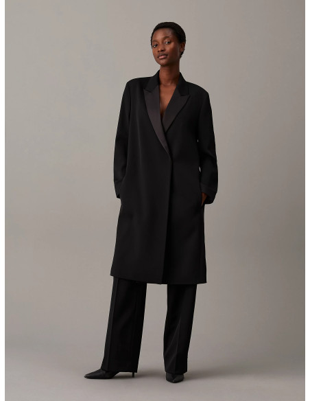 ქალის პალტო CALVIN KLEIN - WOOL TWILL TUX SATIN LAPEL COAT