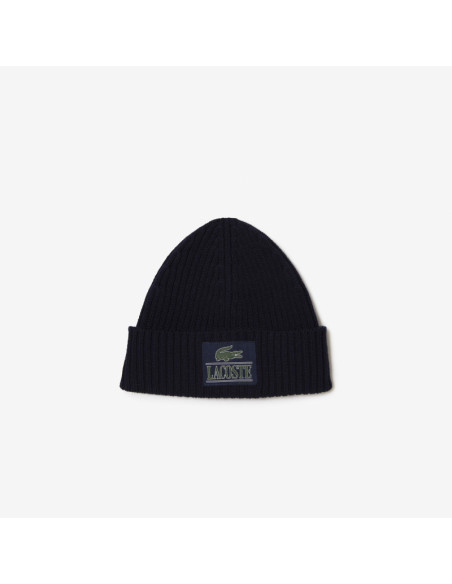 ქალის ქუდი Lacoste - Ribbed Wool Woven Patch Beanie