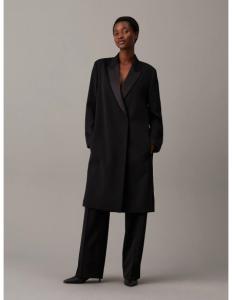 ქალის პალტო CALVIN KLEIN - WOOL TWILL TUX SATIN LAPEL COAT