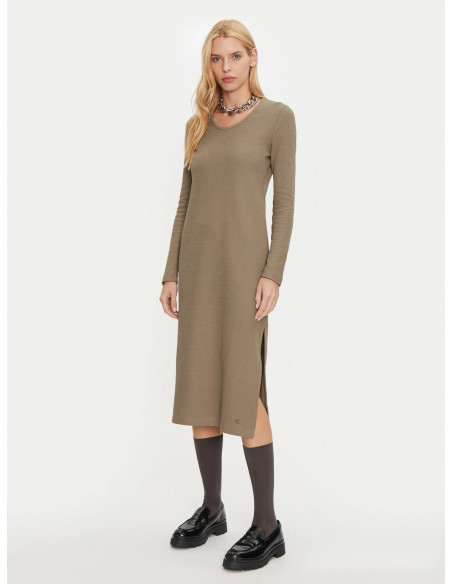 კაბა CALVIN KLEIN - TEXTURED RIB LOOSE V-NECK DRESS