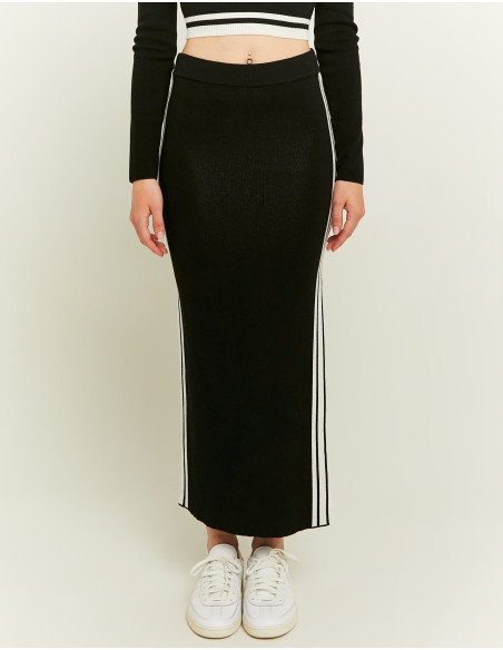 ქვედაბოლო Tally Weijl - Black Long Knit Skirt with Varsity Details