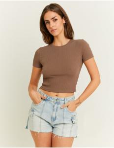 მაისურები Tally Weijl - Brown Basic Cropped T-shirt