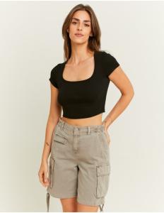 მაისურები Tally Weijl - Black Square Neck Cropped T-Shirt