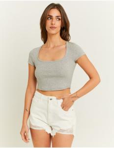 მაისურები Tally Weijl - Grey Square Neck Cropped T-Shirt