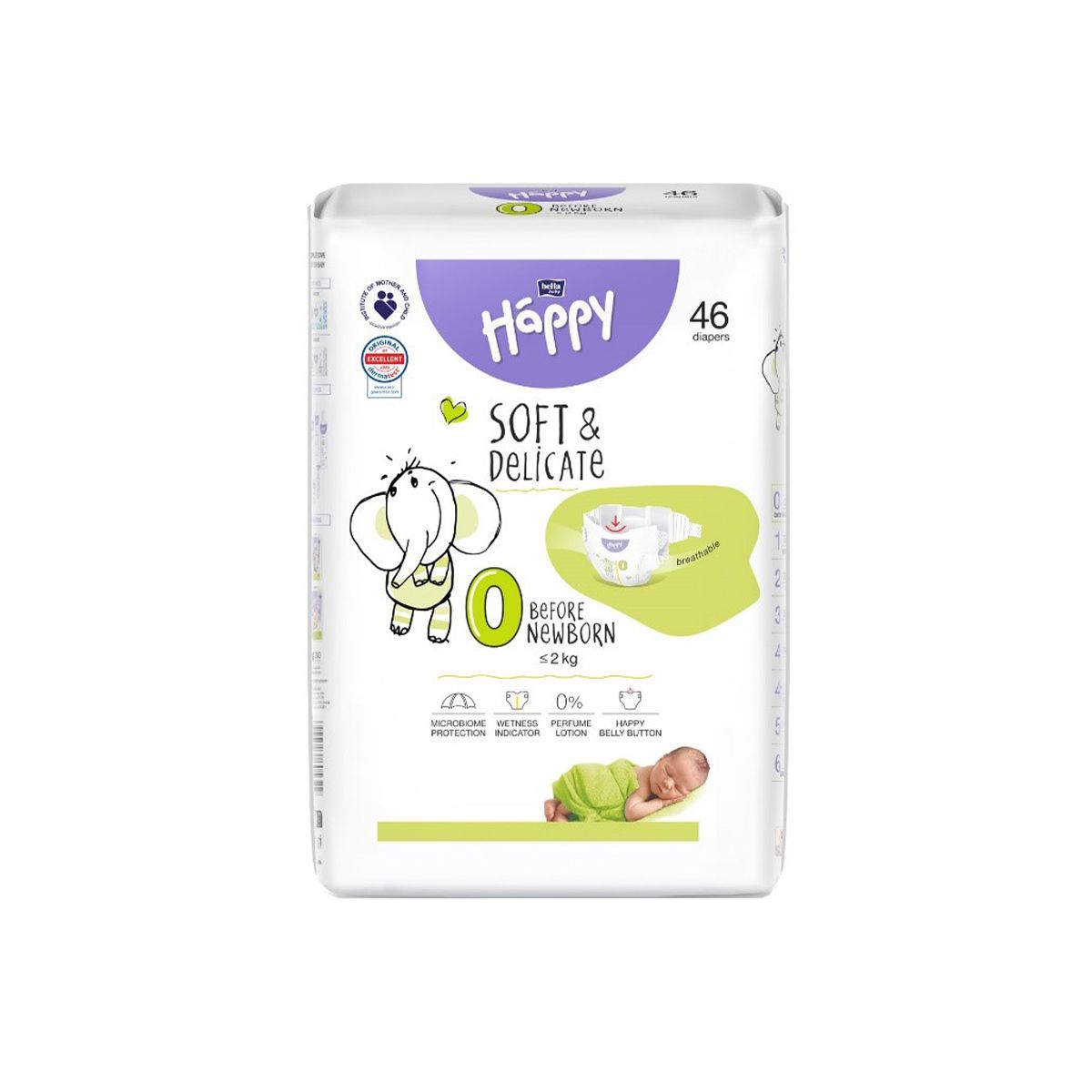 საბავშვო საფენი, ზომა 0 (Before newborn) 2 კგ-მდე , 46 ცალი. 5339  ბელა ჰეფი - Bella Happy