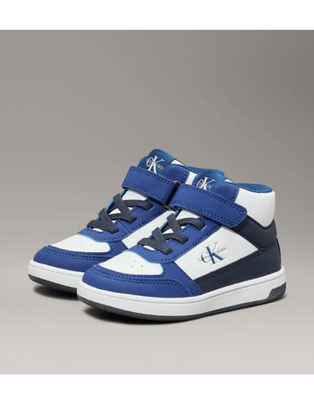 ბავშვის სპორტული ფეხსაცმელი CALVIN KLEIN - HIGH TOP LACE-UP/VELCRO SNEAKER ROYAL/WHITE/BLUE