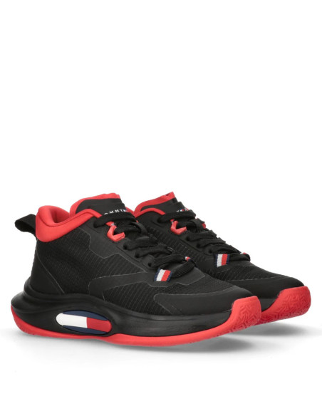ბავშვის სპორტული ფეხსაცმელი Tommy Hilfiger - MID CUT LACE-UP SNEAKER BLACK/RED