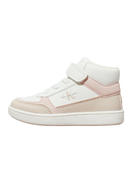 ბავშვის სპორტული ფეხსაცმელი CALVIN KLEIN - HIGH TOP LACE-UP/VELCRO SNEAKER BEIGE/OFF WHITE/PINK