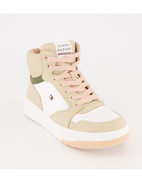 ბავშვის სპორტული ფეხსაცმელი Tommy Hilfiger - HIGH TOP LACE-UP SNEAKER BEIGE/WHITE