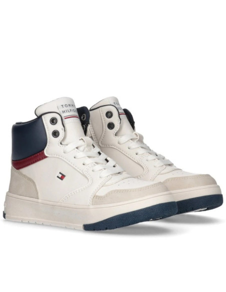 ბავშვის სპორტული ფეხსაცმელი Tommy Hilfiger - MID CUT LACE-UP SNEAKER BEIGE/OFF WHITE/BLUE