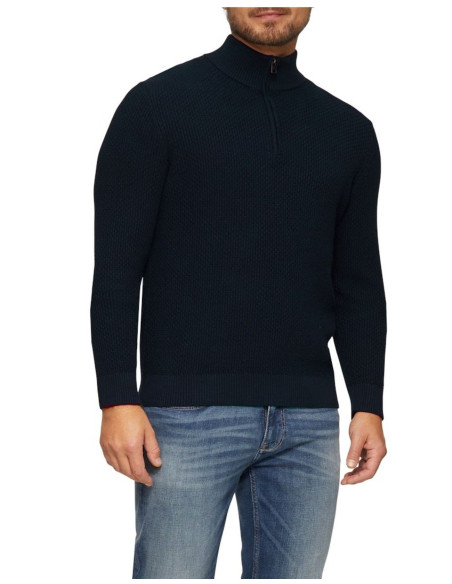 კაცის სვიტერი s.OLIVER - Textured knitted jumper with a zip neck