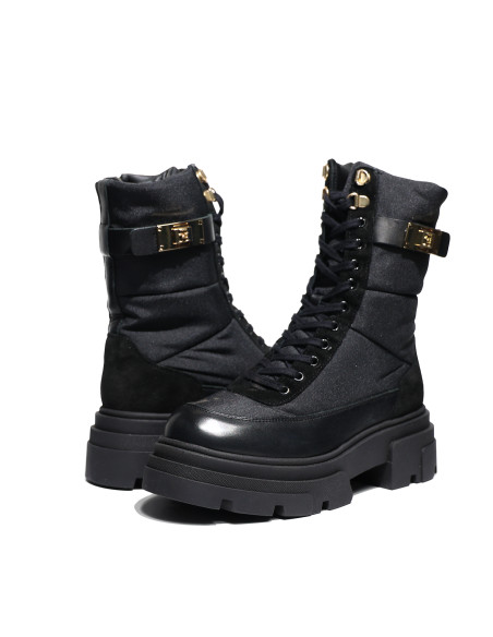 ქალის ბათინკი Tommy Jeans - BIKER LEATHER MIX LACE-UP