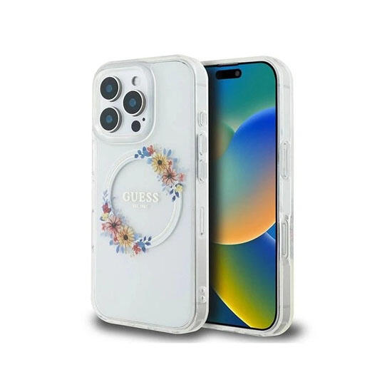 Guess Flowers Edition Magsafe System Glossy Printing Case iPhone 16 Pro Max GUHMP16XHFWFCT Transparent