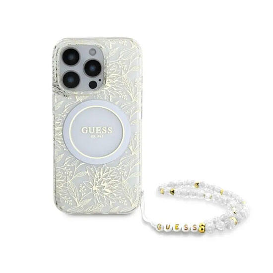 Guess Magsafe IML Case Pearl StrapElectroplated Flower iPhone 16 Pro GUHMP16LHCPOFPH Transparent
