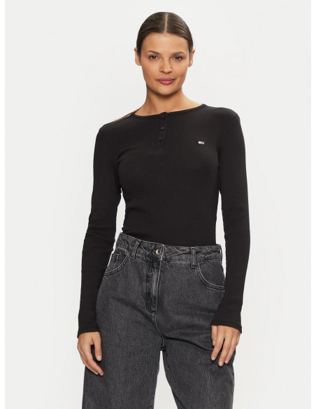 მაისურები Tommy Jeans - TJW SLM BUTTON RIB C-NECK LS EXT