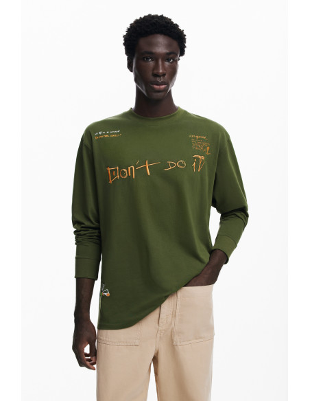 მაისური DESIGUAL - LONG-SLEEVE MESSAGE T-SHIRT