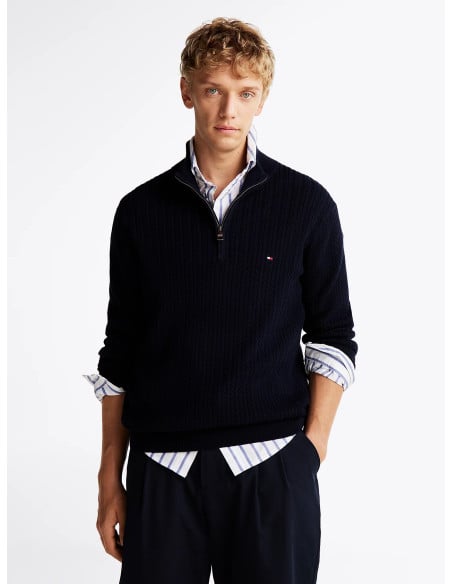 კაცის სვიტერი Tommy Hilfiger - HERRINGBONE STRUCTURE ZIP MOCK