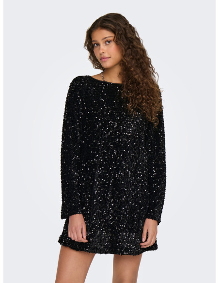 კაბა ONLY - ONLANIKA SEQUINS LS BOW DRESS WVN