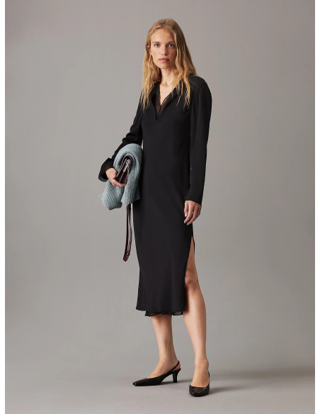 კაბა CALVIN KLEIN - SHEER PANEL LS SHIFT MIDI DRESS