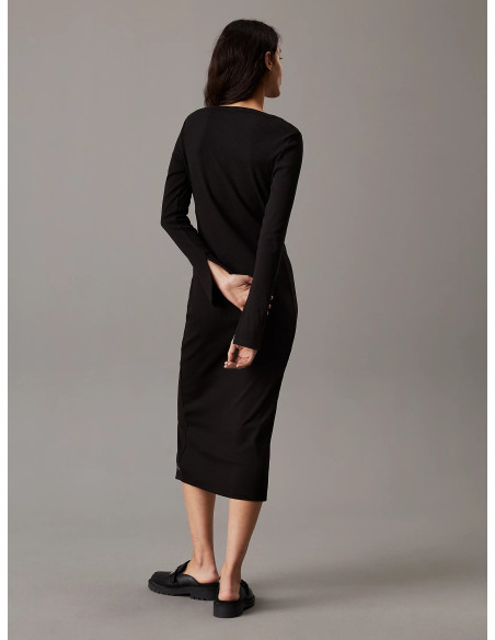 კაბა CALVIN KLEIN - WOVEN LABEL LS RIB DRESS