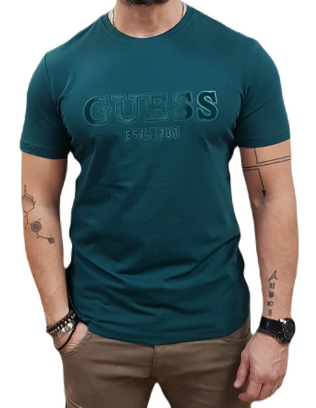 მაისური GUESS - SS CN SPRAYED FLOCK LOGO TEE