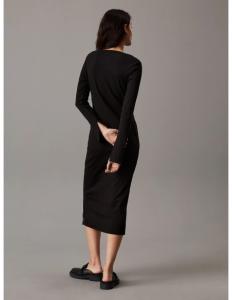 კაბა CALVIN KLEIN - WOVEN LABEL LS RIB DRESS