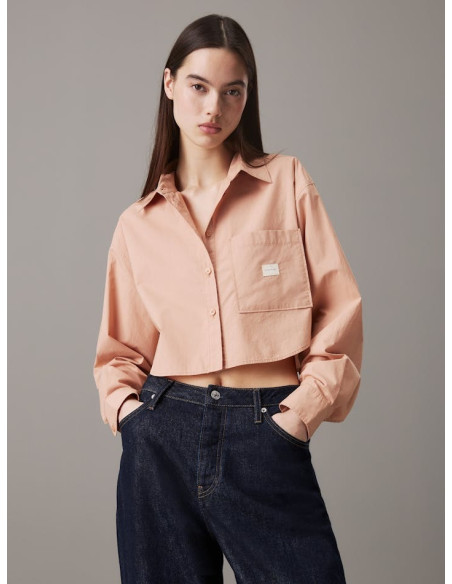 პერანგი CALVIN KLEIN - WOVEN LABEL CROPPED SHIRT