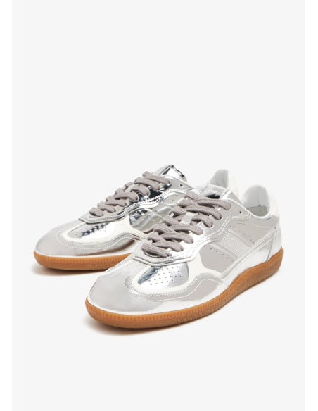 ქალის ბოტასი ALOHAS - Tb.490 Rife Shimmer Silver Cream Leather Sneakers