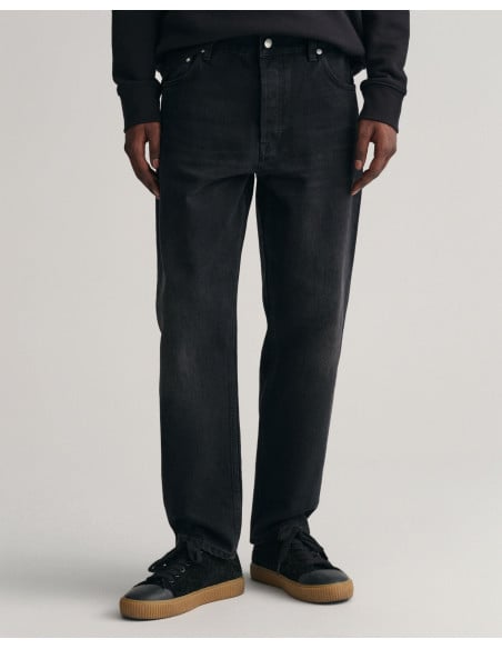 ჯინსი Gant - GANT Men's Black Relaxed Fit Jeans