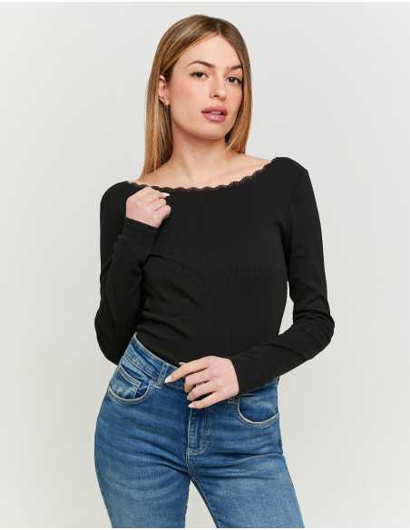 მაისურები Tally Weijl - Black Open Back T-Shirt