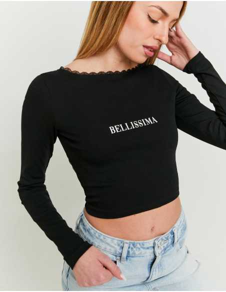 მაისურები Tally Weijl - Black Printed T-shirt with Open Back