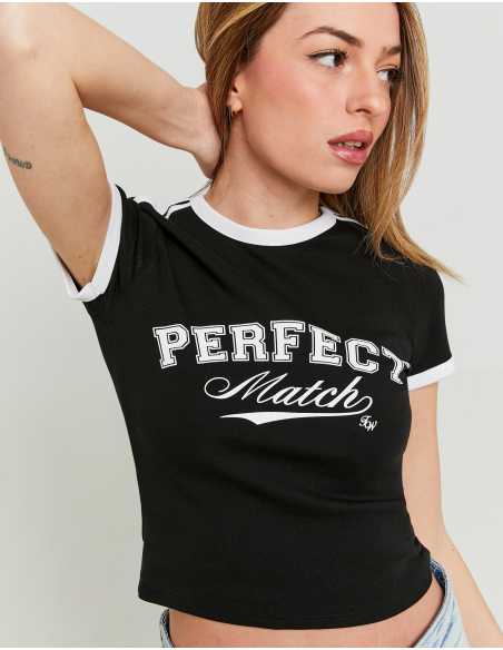 მაისურები Tally Weijl - Black and White Cropped Printed T-shirt