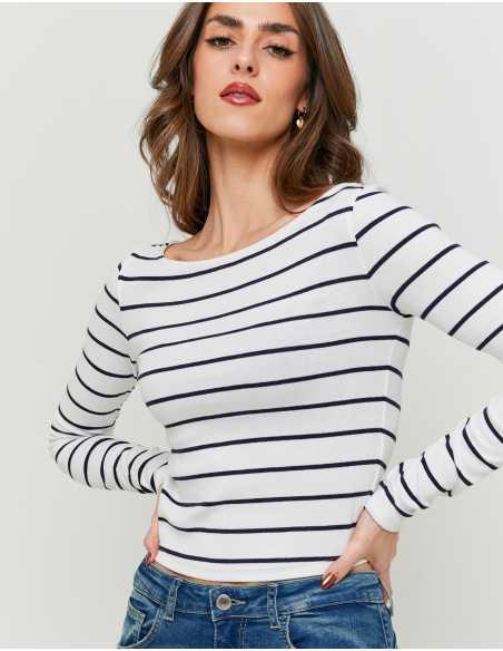 მაისურები Tally Weijl - Boat Neck Striped White T-shirt