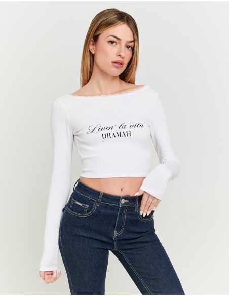 მაისურები Tally Weijl - White Printed T-shirt with Open Back