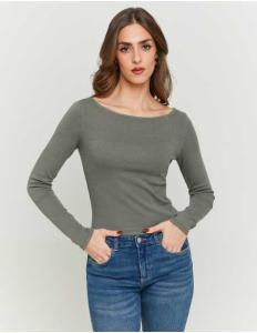 მაისურები Tally Weijl - Khaki T-shirt long sleeves